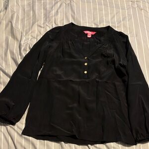 Lilly Pulitzer Elsa Black Blouse with Gold Buttons